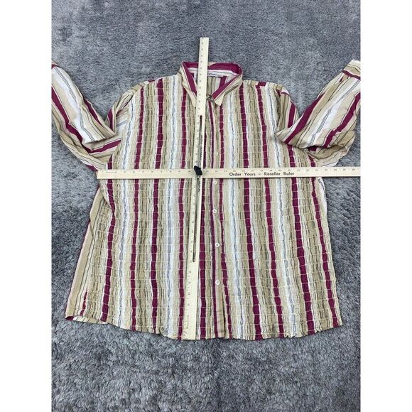 Vtg Erica Brooke Top Womans 28 Beige Pinstriped Western Textured Button Up Shirt - Picture 5 of 8